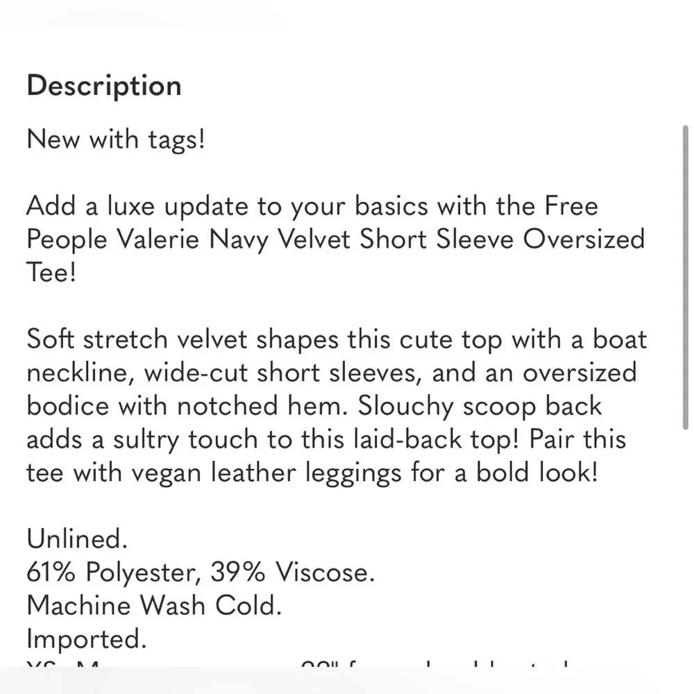 Free People Valerie Navy Velvet Short Sleeve Tee Top Purple Medium